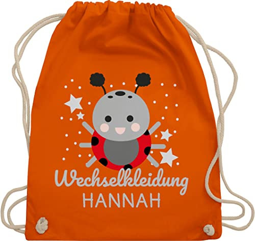 Turnbeutel Rucksack - Kita Beutel Wechselsachen Mädchen - Wechselkleidung Marienkäfer - Unisize - Orange - stoffbeutel wechselklamotten kindergarten wechselbeutel personalisierte wechselkleider