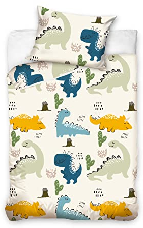 Kinder bettwäsche 100x135 aus 100% Baumwolle mit Dinos - Kinderbettwäsche und Baby Bettwäsche Set Junge Kleinkinder - bei 60 Grad waschbar - (Dinosaurier 100 x 135 und 40 x 60)