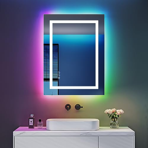 Dripex Badspiegel mit Beleuchtung Led Spiegel mit RGB LED Streifen, Farbwechsel, Touch-Schalter, Dimmbar Badezimmerspiegel, Beschlagfrei 50x70 cm