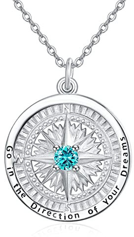 KINGWHYTE Kompass-Halskette mit Geburtsstein-Anhänger aus 925 Sterling Silber, Gehen Sie in die Richtung Ihres Traums, Kompass-Schmuck, Abschlussgeschenke für Frauen, Ehefrau, Freundin(Dezember)