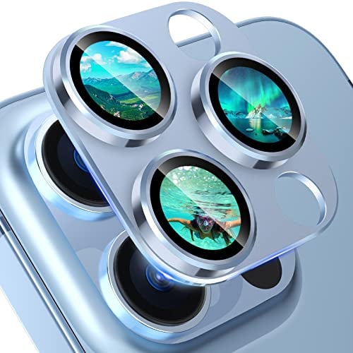 imluckies para iPhone 13 Pro/iPhone 13 Pro Max Protector de Lente Cámara, Aleación de Aluminio Integrada con Cristal Templado 9H Metálica Cámara Protector de Pantalla - Azul
