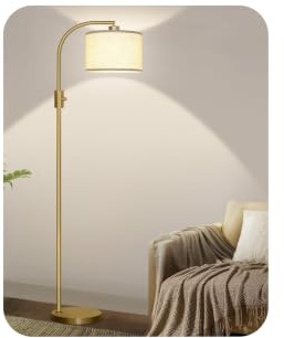 Nintiue Upgraded Modern Arc Dimmable Tall Standing Floor Lamp with Linen Shade, 1200 Lumens LED Bulb Included, for Living & Reading Room, Bedroom, Office & Nursery, Gold