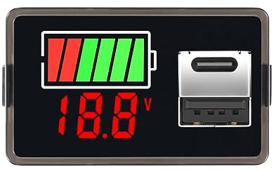 DollaTek Car Battery Tester Digital Power Monitoring Meter with Quick Changer USB Type C Port for Car Motorcycle Golf Cart RV Battery Meter Indicator Panel -8-30V