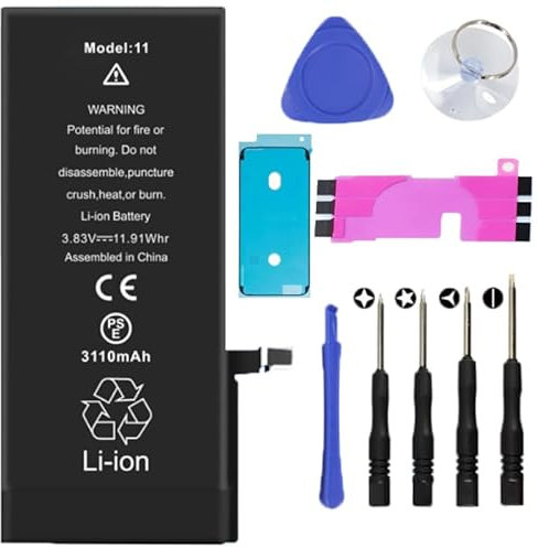 Batt-IPhone 11 Battery Replacement Kit Including Water Proof Sticker, Screwdriver, Suction Cup, Pry Tool - DIY Smartphone Repair, Professional Battery Replacement Accessories (3310 mAh).