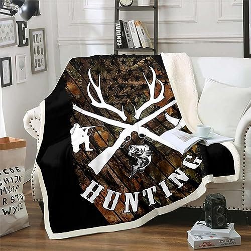 Bedruckte Fleece-Überwurfdecke Jagdthema Wildtier Elch 3D-Design-Bettdecke, Bedruckte Fleece-Überwurfdecke Für Erwachsene Und Kinder, Weiche, Warme Mikrofaser-Bettwäsche Für Bett, Couch, Für Alle Jah
