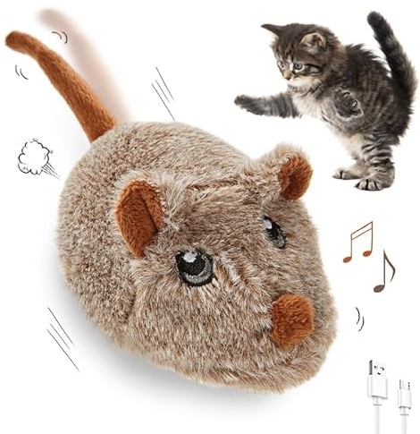 Pawsayes Interactive Cat Toys for Indoor Cats Rechargeable Automatic Moving Mouse Cat Toy with Squeaky Sound Smart Electric Mice Kitten Toys with Dynamic Magic Tail