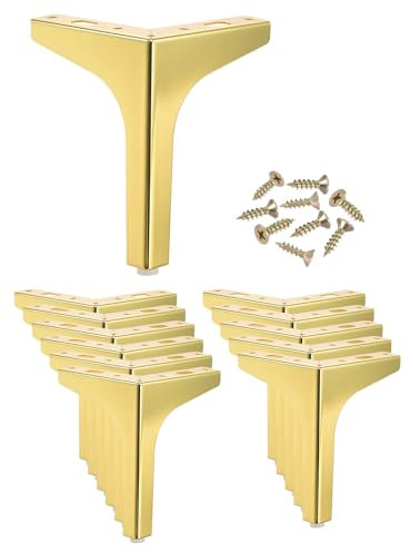 PATIKIL Metal Furniture Legs 6 Inch, 12 Pack Triangle Furniture Feet DIY Replacement Legs Modern Style for Cabinet Cupboard Table Couch Sofa Dresser, Gold