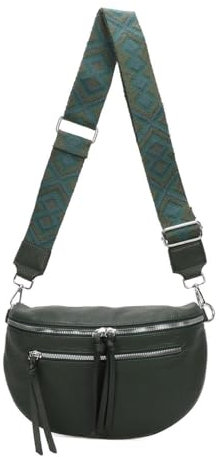 Damen Tasche Crossbody Schultertasche Gürteltasche Brusttasche Hüfttasche Bauchtasche Umhängetasche Cross-Over Bodybag Handytasche Geldtasche Kosmetiktasche Leder Optik Dunkelgrün S mit RV vorn