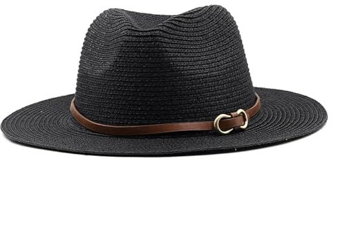 SOYNIA Chapeau Paille Chapeau De Paille Naturel Femmes Grand Large Bord Parasol Hommes Voyage Loisirs Vacances Plage en Plein Air Chapeau Universel 60-62Cmadstable Noir