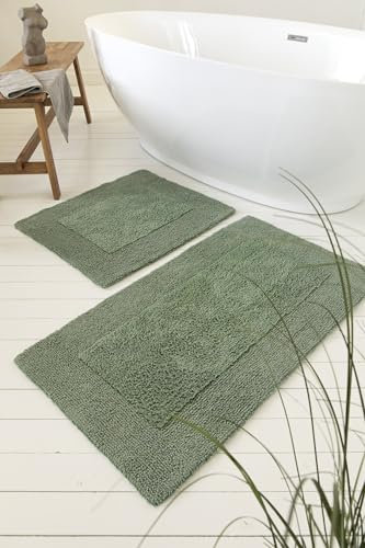 Baumwoll Badteppich von WECONhome Basics, Schnelle Trocknung, Waschbar - Stilvoll für alle Bäder - Breite Auswahl an Größen & Farbvarianten - Finn (60 x 100 cm, grün)