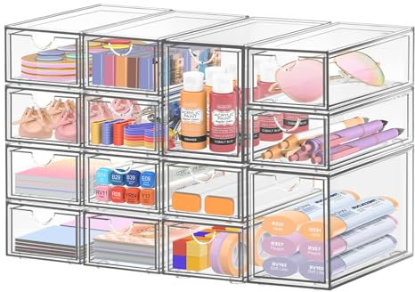 Schreibtisch-Organizer mit 14 Schubladen, ToyaJeco Acryl stapelbar Desktop Lagerung Schubladen Make-up-Organisator, Clear Craft Storage Box Schränke für Büro Eitelkeit Arbeitsplatte Bad Schlafzimmer