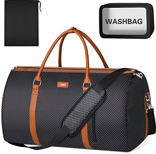 TIBES 3 x Reise-Kleiderbeutel mit umwandelbarem Kulturbeutel, Weekendtasche, große Reisetasche für Damen und Herren, 2-in-1 zum Aufhängen, Schwarzer Punkt