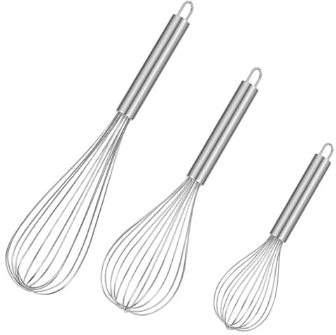 kisuwye Batidor de globos, batidor de acero inoxidable, juego de 3 unidades, batidor de cocina para cocinar, herramienta de cocina Wisk para batir, hornear, mezclar, etc