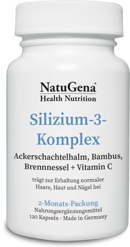 NatuGena Silizium-3-Komplex Ackerschachtelhalm/Bambus/Brennnessel + Vitamin C / 120 Kapseln HPMC 0 (60-Tage-Packung)