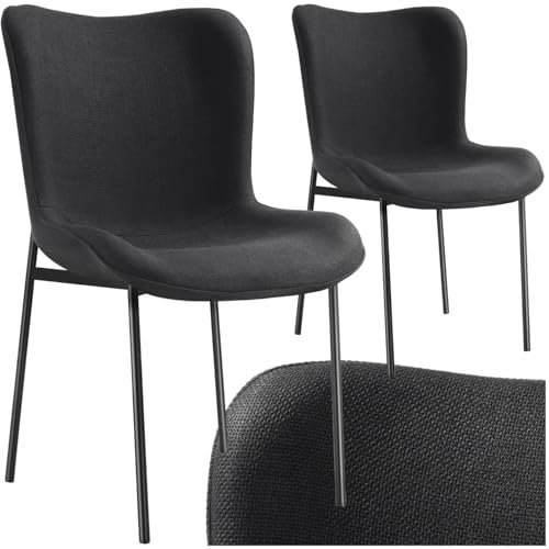 tectake® 2er Stuhl Set, Polsterstuhl für Küche, Esstisch, Sessel Schminktisch, Cocktailsessel, Elegante Esszimmerstühle oder Wohnzimmerstühle für edles Dining - Webstoff schwarz/schwarz