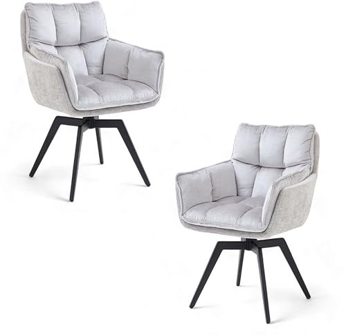 ALANI Esszimmerstühle 2er Set mit schwarzem Metallgestell, Silber - Bequeme Samt Stühle für Esszimmer & Küche - 64 x 89 x 65,5 cm (B/H/T)