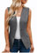 GRACE KARIN Damen Einreihige Weste Vintage V-Ausschnitt Einfarbig Weste Mantel mit Gürtel Dunkelgrau XL