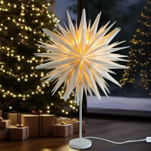 EANLOLY Stehender Weihnachtsstern Beleuchtet - LED Papierstern Weihnachten Tischlampe für Weihnachtsdeko Innen Fenster, Leuchtsterne Deko, Weihnachtsbeleuchtung Lichterkette