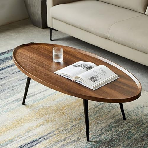SJKJNK Kleiner ovaler Couchtisch, Retro-Couchtisch aus Holz, Mid Century Modern Couchtisch, minimalistische Beistelltische für Wohnzimmer/Schlafzimmer/Büro/Balkon