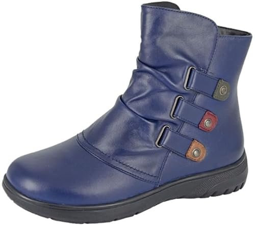 Miss Shoes Softie Leather Side Zip Up Extra Wide Fitting Leather Ankle Boots (Navy Blue, UK Footwear Size System, Adult, Women, Numeric, Medium, 4)