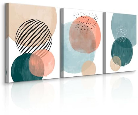 Muralo - Wandbilder Set - Leinwand Bilder Set Aufhängefertig - Bilder für Wohnzimmer Schlafzimmer - Moderne Wanddeko - Pastellfarbene Kreise Muster - 3 Bilder 30 x 40 cm