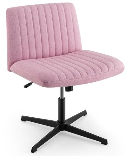 COSTWAY Schneidersitz Stuhl, Drehstuhl ohne Armlehnen, Schreibtischstuhl mit breiter Sitzfläche, Bürostuhl mit Kreuzfuß, höhenverstellbar, Wippfunktion, modern (Rosa)