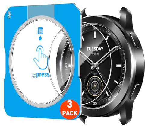 QULLOO 3 Piezas Cristal Templado para Xiaomi Watch S3 Protector de Pantalla, Con marco de posicionamiento 2.5D HD cobertura completa Vidrio,Sin Burbujas Transparente Screen Protector