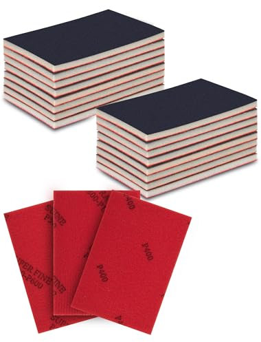 18Pcs 100x70mm Sanding Sponges Set Foam Filled Sanding Pad 400/500-600/800-1000 Grit, Flexible Soft Foam Sand Block Wet/Dry Sandpapers Sheets for Wood & Metal,Railings,Furniture Polishing