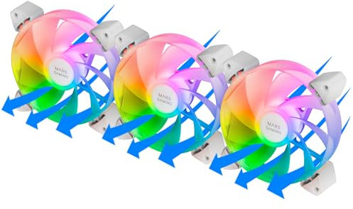 Mars Gaming MF-3AR, Kit 3x Ventiladores 120mm FDB, Aspas Invertidas, Iluminación ARGB 360° Sin Marco, Iluminación Anillo Completa, Ventiladores PC con Compatibilidad Total ARGB, Doble Conector, Blanco
