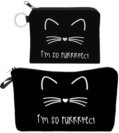 FDGGT Borsa Per Cosmetici Modello Gatto, 2 Pezzi, Nero, Impermeabile, Leggero, Durevole, Per Uso Quotidiano, Viaggi, Attrezzature Professionali Per Truccatori