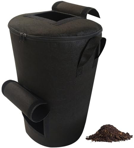 Kompostbehälter Outdoor 31.5x17.7 '' Nicht gewebte Stoffe Yard-Abfallbeutel mit doppelten Öffnungen Falten COMPOSTER Tumbler Outdoor zum Umgang mit Schatten & Abfall