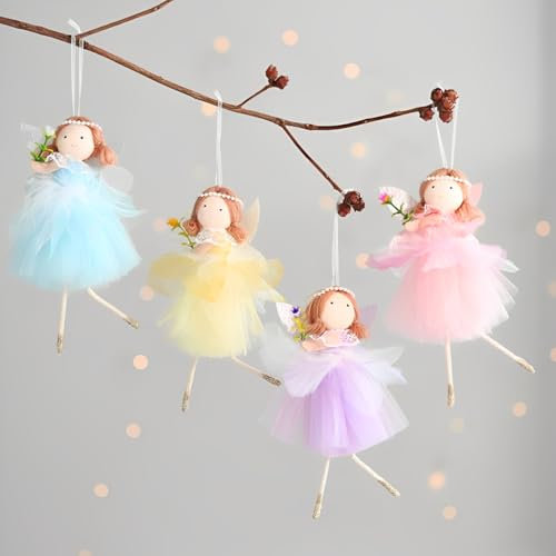 Spring Fairy Ornaments for Tree 4pcs 7.8inch Pastel Easter Fairy Ornaments Tree Hanging Figurine for Gift Home Spring Birthday Easter Party Decor