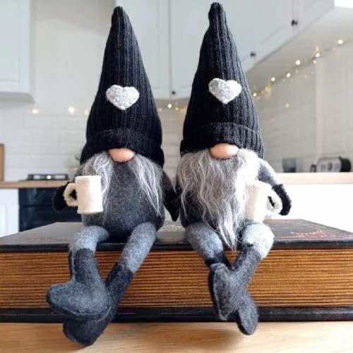 KUWUNG 2 Stück Kaffee Gonks Gnomes Plüsch Puppe, Handgefertigte Schwedische Kaffee Wichtel für Kaffeebar oder Heim küchen Dekoration, Küchengeschenke, Glückszwerg Geschenke für Frauen, Kaffeeliebhaber