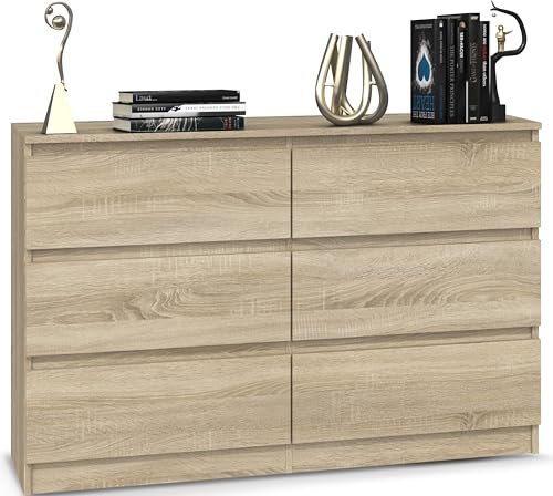 Beneli Kommode Sonoma 120x30x75 cm | Schubladenkommode mit 6 Schubladen | Moderner Schrank für Wohnzimmer, Schlafzimmer & Flur | Elegantes Sideboard in Holzoptik