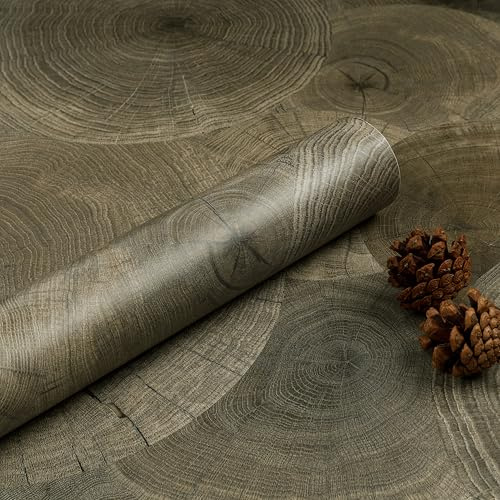 ReWallpaper Vinilo Adhesivo Muebles Gris Madera Papel Encimera Cocina Lavable 40CMx3M Papel Pintado Pared Madera Gris Marrón Estampado Tocón Vinilos Decorativos para Puertas De Armarios