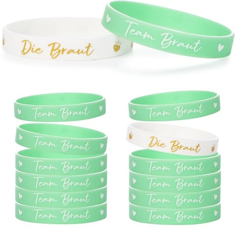MEJOSER 12 Stück JGA Accessoires Frauen Armbänder Team Braut Junggesellenabschied Deko Junggesellinnenabschied Bachelorette Hochzeit Party Mitgebsel Silikonarmband Grün