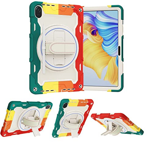 Tablet-Hüllen Kinderhülle Compatible with Huawei Honor Tablet 8 (12 Zoll), elastische Halterung mit mehreren Winkeln + um 360 ° verstellbare drehbare Handschlaufe, bruchsichere 3-in-1-Hülle, sturzsich
