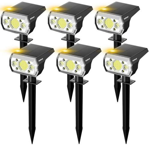 WeBeqer Spot Solarlampen für Außen mit Bewegungsmelder, 6 Stück 3 Modi Solarleuchten für Außen Garten, IP67 Wasserdicht Solar Gartenleuchten 6500K Kaltweiß Solar Gartenleuchten für Weg, Hof