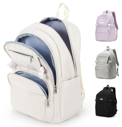 Lendolk College-Rucksack für Damen und Herren, leichte Schultasche, Schulrucksack, niedliche Büchertasche, G2-Beige, 17.32 x 12.20 x 6.29 inches, Classic