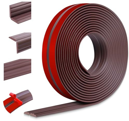 Moulure décorative moulure murale adhesive protection angle mur baguette d'angle PVC plinthe souple pour les murs sols protection des bords (40mm×3m, Marron)