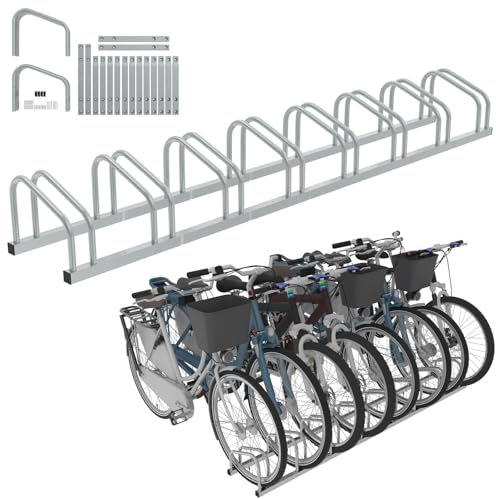 Froadp Fahrradständer Boden für 8 Fahrräder,Mehrfachständer für 30-65mm Reifenbreite, Galvanisierter Stahl Fahrradhalter, Boden und Wandmontage,Silber