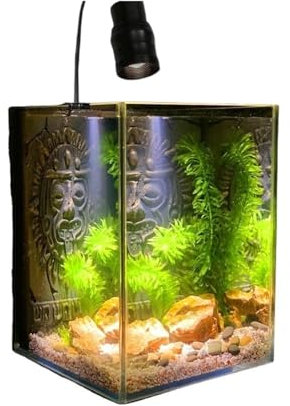 GBEVAUEIO Modern Ultra White Glass Aquarium Desktop Living Room Office Desk Fighting Fish Tank, 15×15×20cm for Goldfish