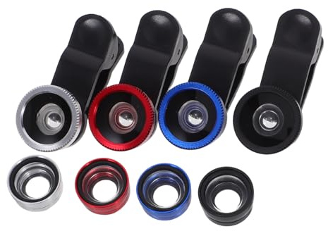 RORPOIR 4 Stück Teiliges Smartphone Kamera Set Clip Weitwinkel Makro Fischauge Linsen Scharfe Details Vielseitig Einsetzbar Farbiges Design für Mobile Fotografie