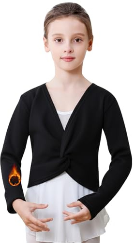 Monbessi Ballettjacke Mädchen Langarm mit Flauschiger Futterung Ballett Wickeljacke Baumwolle Ballett Jacke für 3-12 Jahren