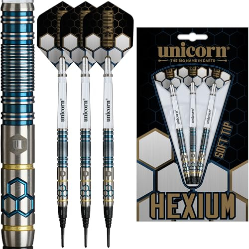 Unicorn Hexium 90% Tungsten Black Bomb/Spring Onion Front-Loaded Barrels mit Goldringen | Soft Tip Darts-Set | Epic Points | 21g, 22g oder 23g