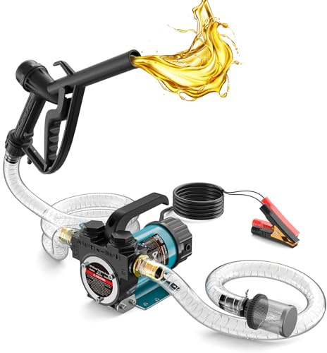 SEESII Pompa Travaso Gasolio 12V Elettrica per Diesel e Kerosene 50 L/min | Pompa Carburante con 2 Tubi da 2 m, Pistola Erogatrice, Filtro, Cavo da 3 m, per Trattori, Barche, Camion e Generatori