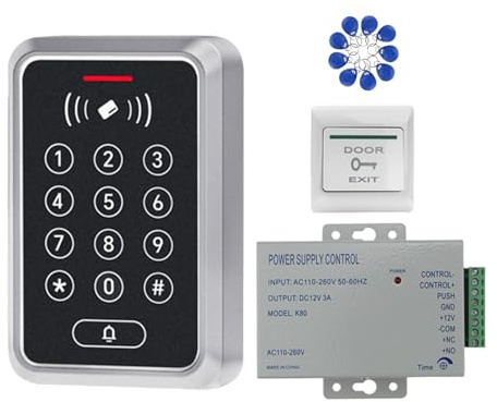Contrôleur d’accès RFID 125 kHz avec Clavier à Code – WG26, Gestion Locale – pour Porte intérieure ou Zone Semi-abritée – Kit avec Alimentation DC 12V / 3A + Bouton de Sortie + 10 Badges RFID(7)
