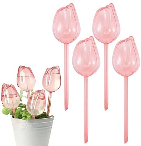 NANASUGUR 4 Stück Bewässerungskugeln für Pflanzen, 170ml Selbstbewässernde Spikes, Automatische Pflanzenbewässerung, Selbstbewässerung für Zimmer Balkon und Gartenpflanzen(Tulpenform)