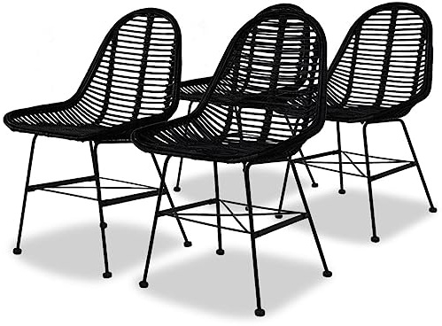 SooIarix Set of 4 Natural Rattan Black Colonial Kitchen Chairs with Wrought Iron Legs, Ergonomic Seat for Kitchen, Dining Room and Garden, Easy Assembly