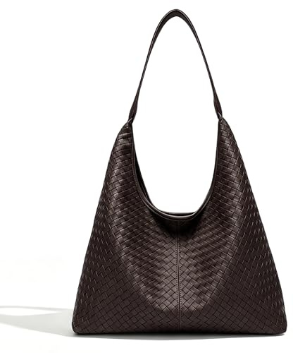 Gluckstar Damen Handtasche, Mittelgroße Hobo Tasche, Geflochten PU Leder | Braun Elegante Tote Bag Mit Geräumigem Innenraum, Modernes Design Für Büro, Alltag, Shopping Und Reisen
